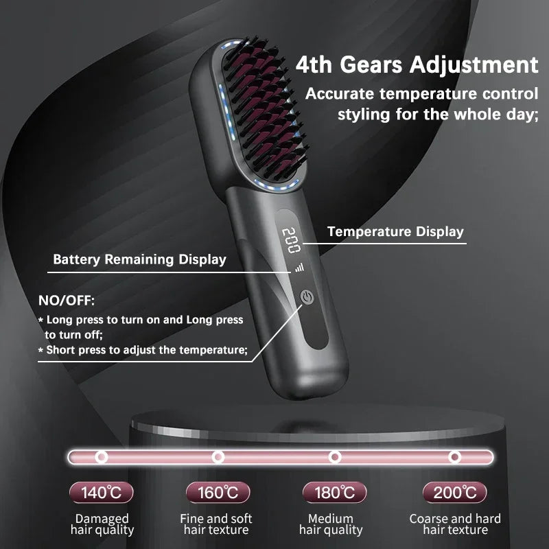 Portable Wireless Rechargeable Hair Straightener Comb